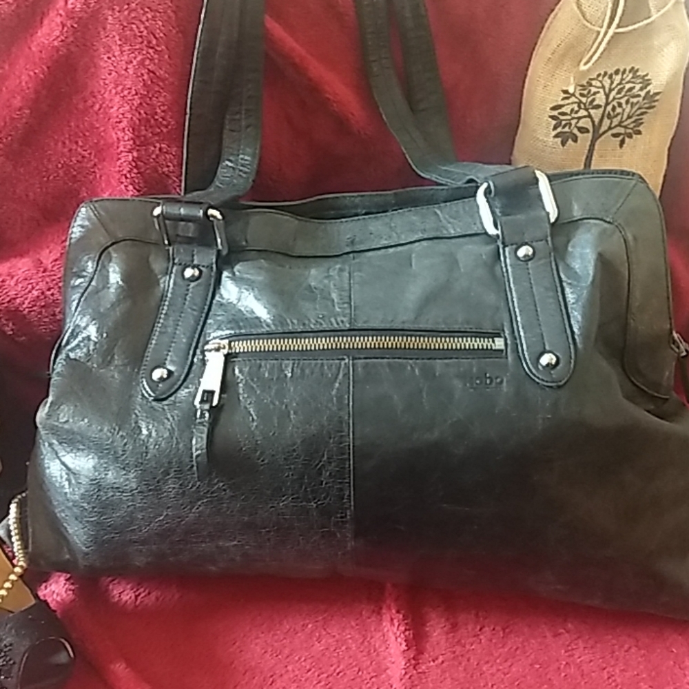 Original HOBO Tote, metallic grey leather